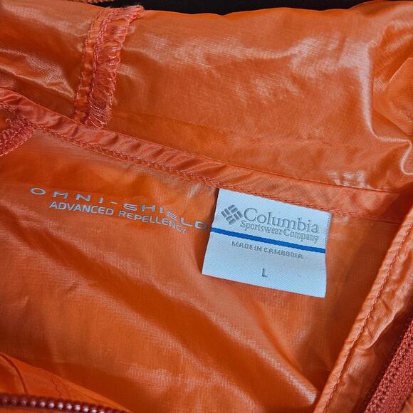 Columbia Omnishield Windbreaker Large Full Zip Hiking Travel Packable Orange - Picture 3 of 8